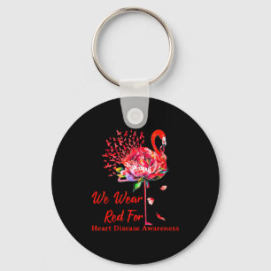 We Wear Red For Heart Disease Awareness Flamingo Key Ring