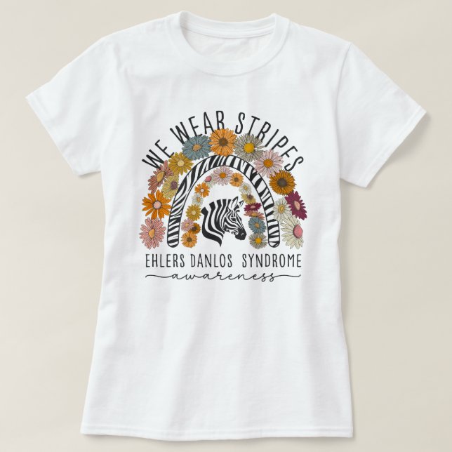 We Wear Stripes Zebra Ribbon Ehlers-Danlos Awarene T-Shirt (Design Front)