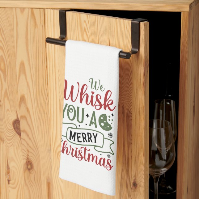 'We Whisk You a Merry Christmas' Holiday Decor Tea Towel (Thirds Fold)