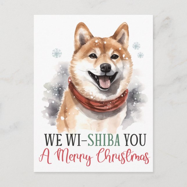 We Wi-shiba you a merry Dog Christmas Holiday Postcard (Front)