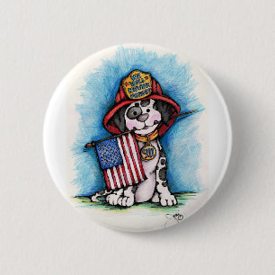 We Will Never Forget 9/11 Firefighter Dalmatian 6 Cm Round Badge