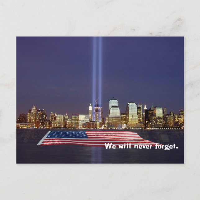 We Will Never Forget 9-11 Tribute Postcard (Front)