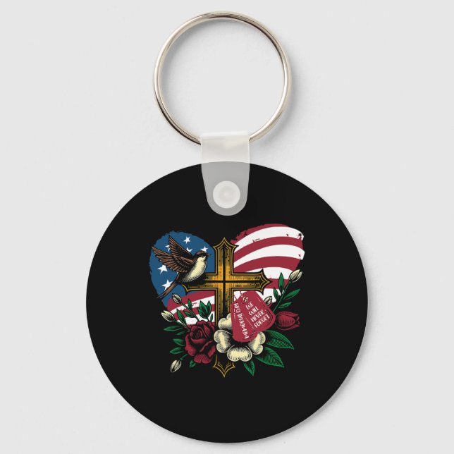 We Will Never Forget American Flag Memorial Day 4t Key Ring (Front)