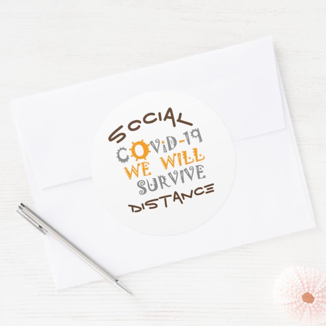 We Will Survive COVID-19 –  Strength & Resilience Classic Round Sticker (Envelope)