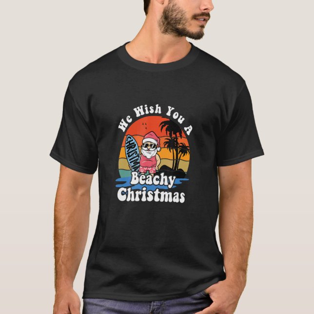 We Wish You A Beachy Christmas In July Santa Beach T-Shirt (Front)