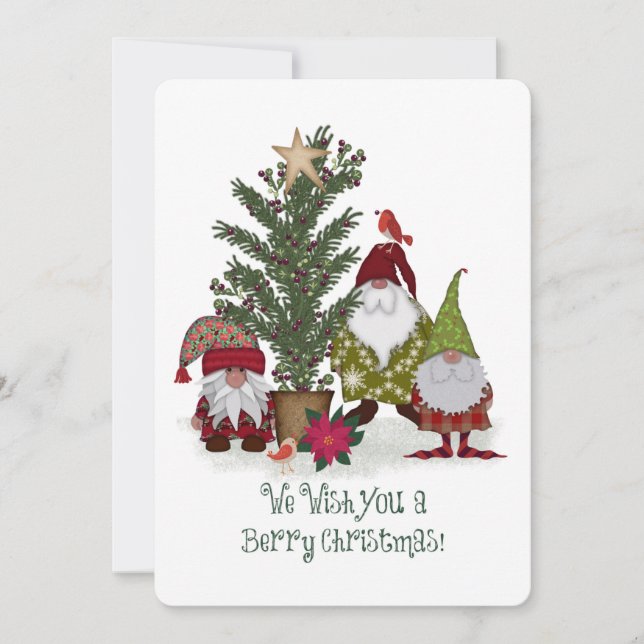 We Wish You A Berry Christmas! Gnomes Holiday Card (Front)