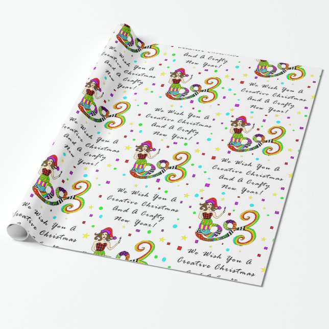 We Wish You A Creative Christmas Mermaid Wrapping Paper (Unrolled)
