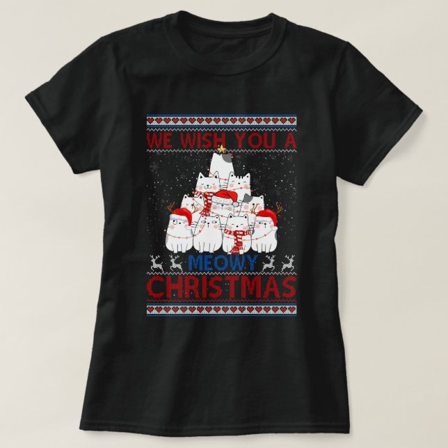 We Wish You A Meowy Cat Christmas Ugly Sweater (Design Front)