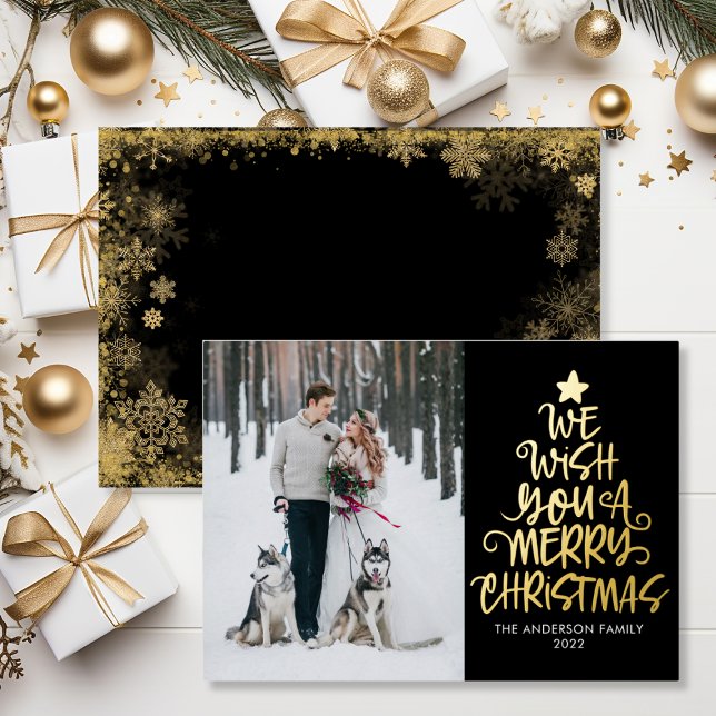 We Wish You A Merry Christmas Black Fun Photo Foil Holiday Card (We Wish You A Merry Christmas Black Fun Photo Foil Holiday Card)