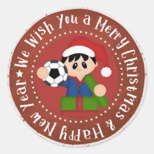 We Wish You a Merry Christmas Boy in a Box Classic Round Sticker