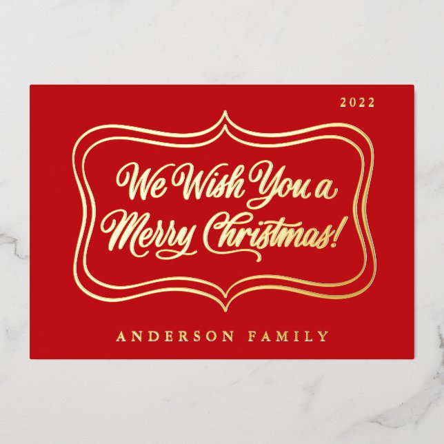 We wish you a Merry Christmas Classic Gold Frame Foil Holiday Card (Front)