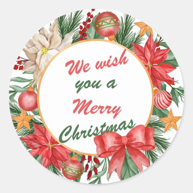 We Wish You A Merry Christmas  Classic Round Sticker (Front)