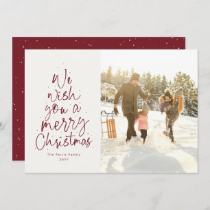 We wish you a merry Christmas fun red photo Holiday Card