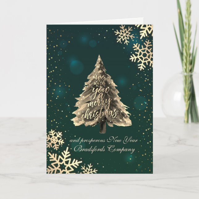 We Wish You A Merry Christmas,Gold Pine Tree Holiday Card (Front)