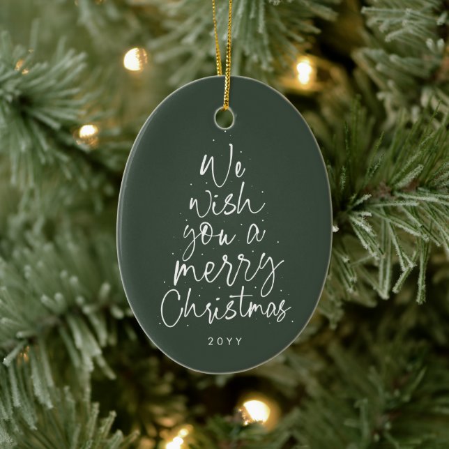We wish you a merry Christmas green holiday photo Ceramic Ornament (Tree)