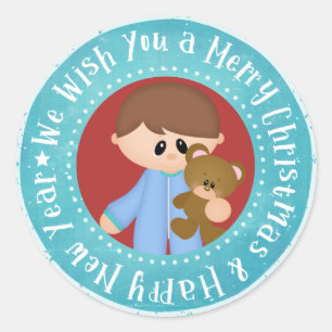 We Wish You a Merry Christmas Little Boy Classic Round Sticker