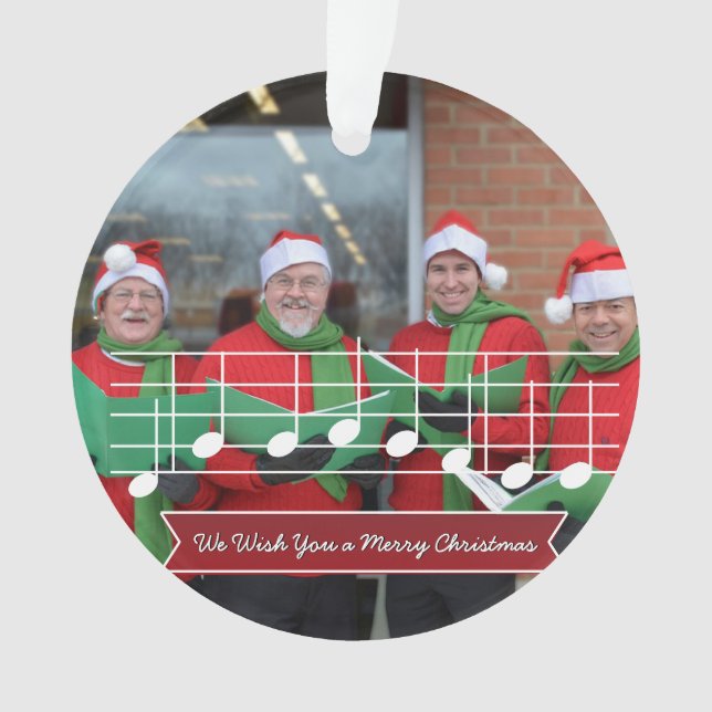 We Wish You a Merry Christmas Music Note Photo Red Ornament (Front)