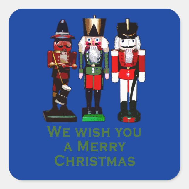 We Wish You a Merry Christmas Nutcrackers Square Sticker (Front)