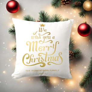 We wish you a Merry Christmas personalised Gold Cushion