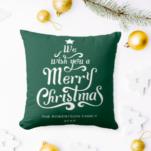 We wish you a Merry Christmas personalised Green Cushion