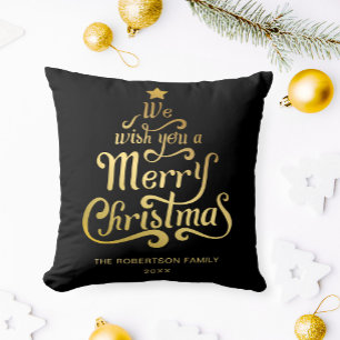 We wish you a Merry Christmas personalized Gold Cushion