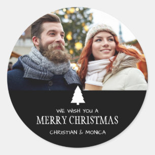 We Wish You a Merry Christmas Pine Tree Photo Classic Round Sticker