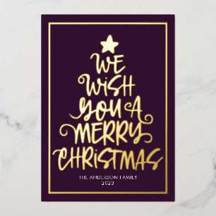 We Wish You A Merry Christmas Purple Fun Foil Holiday Card