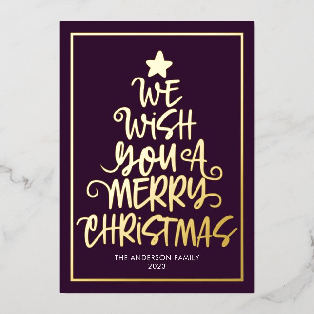 We Wish You A Merry Christmas Purple Fun Foil Holiday Card (Front)