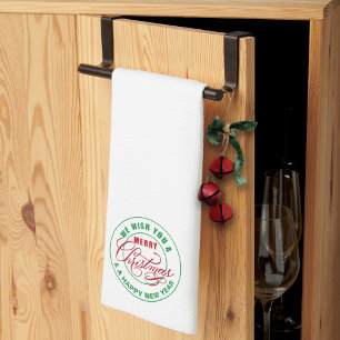 We Wish You A Merry Christmas Red and Green Tea Towel