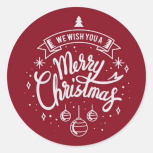 We Wish You A Merry Christmas Red And White Classic Round Sticker