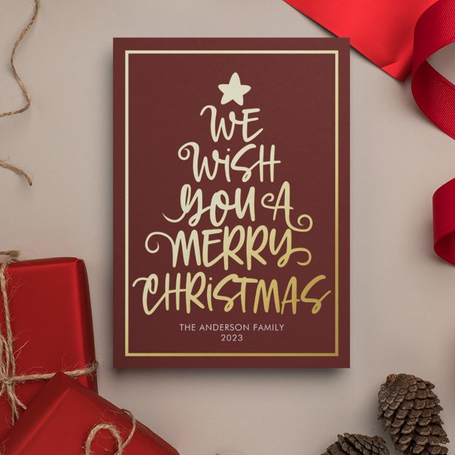 We Wish You A Merry Christmas Red Fun Foil Holiday Card (Gold Foil We Wish You A Merry Christmas Card)