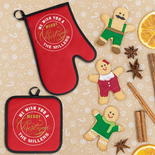 We Wish You a Merry Christmas Red Oven Mitt & Pot Holder Set (Creator Uploaded)