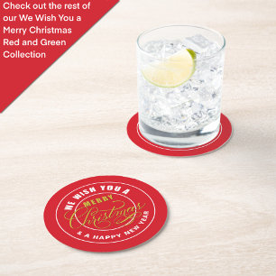 We Wish You a Merry Christmas Red  Round Paper Coaster