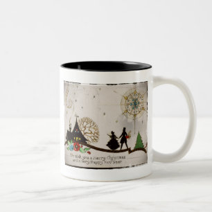 We Wish You a Merry Christmas Silhouette Two-Tone Coffee Mug