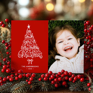 We Wish You A Merry Christmas Tree Name & Photo Holiday Card