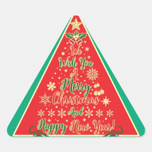 We Wish You A Merry Christmas Triangle Sticker (Front)