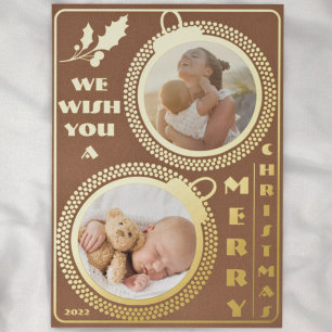 We Wish You a Merry Christmas   Two Photo Unique Foil Holiday Card
