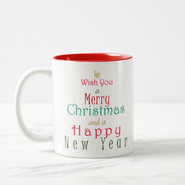 "We Wish You a Merry Christmas" Two-Tone Coffee Mug (Left)