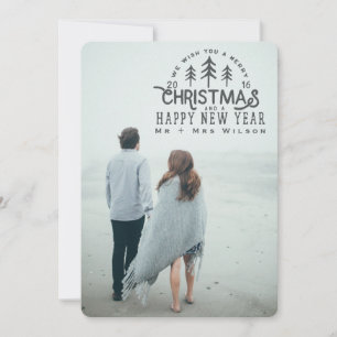 we wish you a merry christmas vintage-grey holiday card