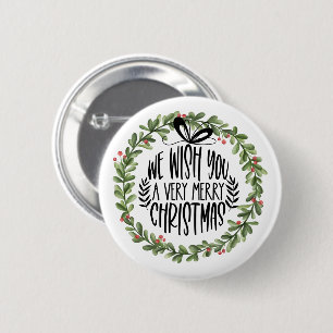 We Wish You a Merry Christmas Watercolor Wreath 6 Cm Round Badge