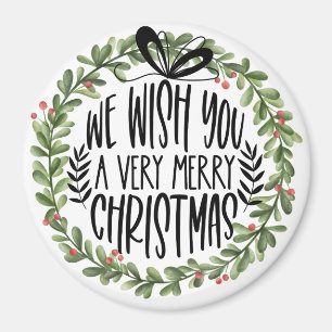 We Wish You a Merry Christmas Watercolor Wreath Magnet
