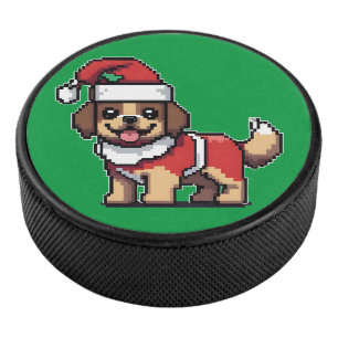 We wish you a merry christmas with cute dog santa hockey puck