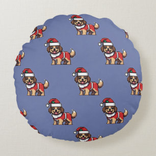 We wish you a merry christmas with cute dog santa round cushion