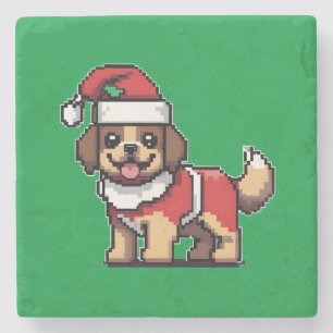 We wish you a merry christmas with cute dog santa  stone coaster