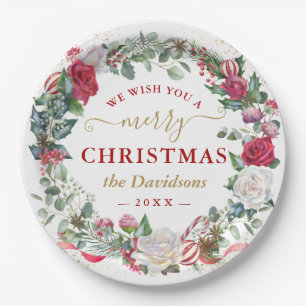 We Wish You A Merry Christmas Wreath Monogram Fav Paper Plate