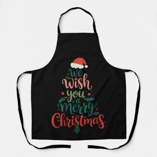 We Wish You A Merry Christmas Xmas Santa Hat Apron