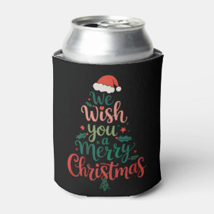 We Wish You A Merry Christmas Xmas Santa Hat Can Cooler
