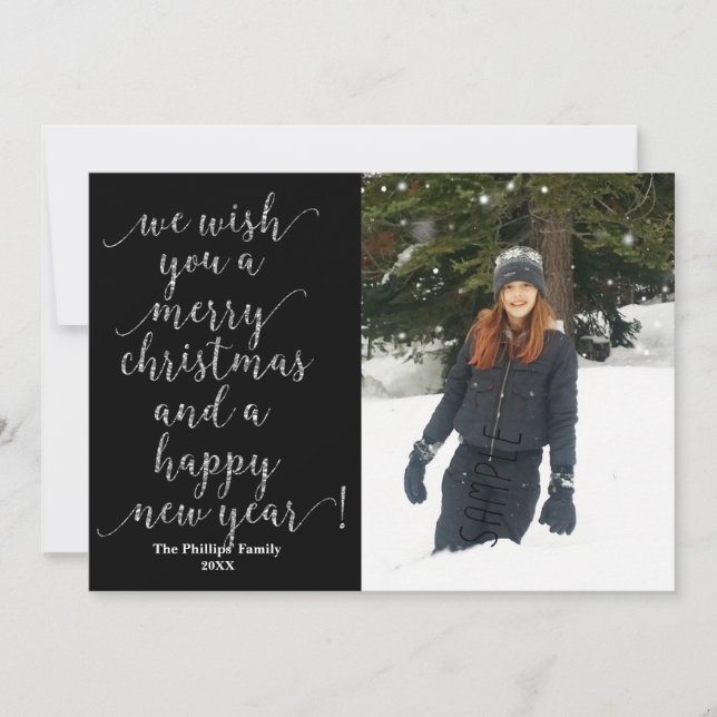 We Wish You Merry Christmas Black Gold Photo Card (Front)
