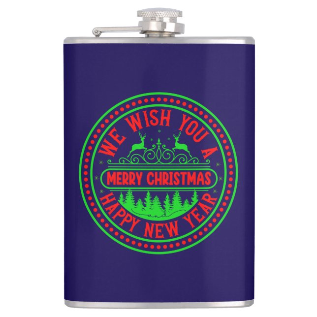 We Wish You Merry Christmas Happy New Year-13395 Hip Flask (Front)