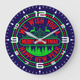 We Wish You Merry Christmas Happy New Year-13395 Large Clock